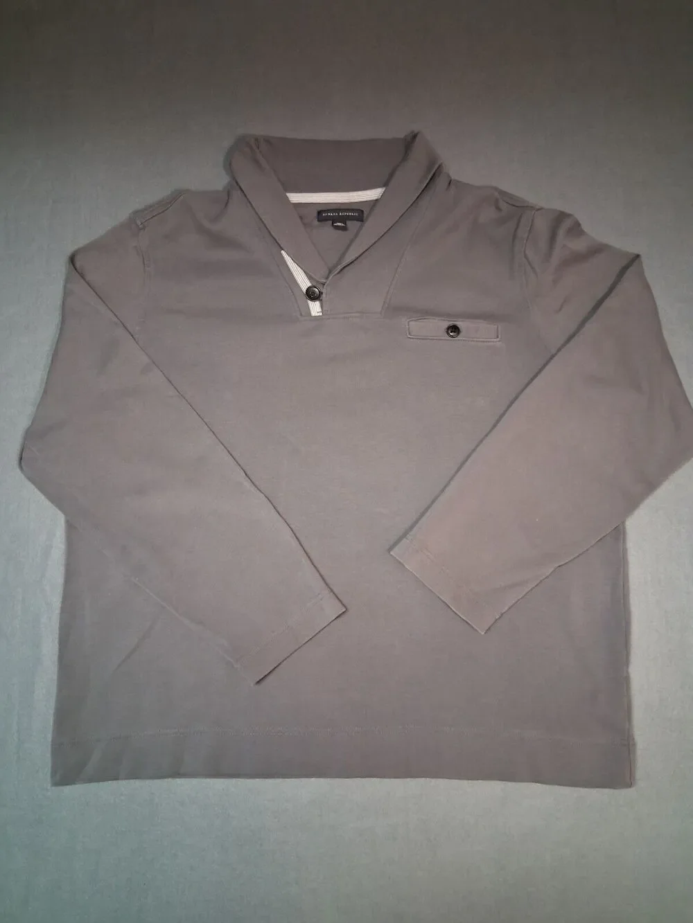 Banana Republic Shawl Collar Shirt Cotton Long Sleeve Gray Men's Size XL